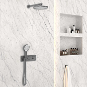 Vincea Душевой комплект встраиваемый: термостат, без излива, верх. и руч. душ, цвет: вороненая сталь VSFW-422T2GM