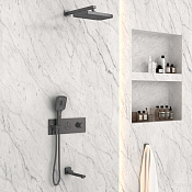 Vincea Душевой комплект встраиваемый: термостат, излив, верхний и ручной душ, цвет: вороненая сталь VSFW-432T1GM