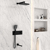 Vincea Душевой комплект встраиваемый: термостат, излив, верхний и ручной душ, цвет: черный матовый VSFW-432T1MB