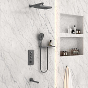 Vincea Душевой комплект встраиваемый: термостат, излив, верхний и ручной душ, цвет: вороненая сталь VSFW-431T1RGM