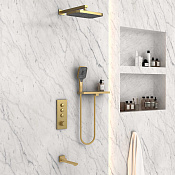 Vincea Душевой комплект встраиваемый: термостат, излив, верх. и руч. душ, цвет: брашированное золото VSFW-431T1RBG