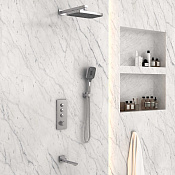 Vincea Душевой комплект встраиваемый: термостат, излив, верхний и ручной душ, цвет: хром VSFW-433T1CH