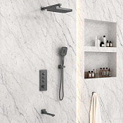 Vincea Душевой комплект встраиваемый: термостат, излив, верхний и ручной душ, цвет: вороненая сталь VSFW-433T1GM