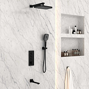 Vincea Душевой комплект встраиваемый: термостат, излив, верхний и ручной душ, цвет: черный матовый VSFW-433T1MB