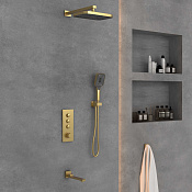 Vincea Душевой комплект встраиваемый: термостат, излив, верх. и руч. душ, цвет: брашированное золото VSFW-433T1BG