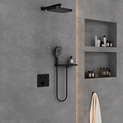 Vincea Душевой комплект встраиваемый: смеситель, без излива, верх. и ручн. душ, цвет: черный матовый VSFW-4211RMB