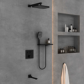 Vincea Душевой комплект встраиваемый: смеситель, излив, верхний и ручной душ, цвет: черный матовый VSFW-4311RMB