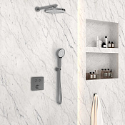 Vincea Душевой комплект встраиваемый: смеситель, без излива, верх. и руч. душ, цвет: вороненая сталь VSFW-4212GM