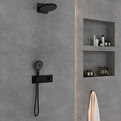 Vincea Душевой комплект встраиваемый: термостат, без излива, верх. и ручн. душ, цвет: черный матовый VSFW-422TI1MB