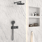 Vincea Душевой комплект встраиваемый: термостат, без излива, верх. и руч. душ, цвет: вороненая сталь VSFW-422TI2GM