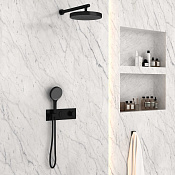 Vincea Душевой комплект встраиваемый: термостат, без излива, верх. и ручн. душ, цвет: черный матовый VSFW-422TI2MB