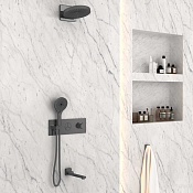 Vincea Душевой комплект встраиваемый: термостат, излив, верхний и ручной душ, цвет: вороненая сталь VSFW-432TI1GM