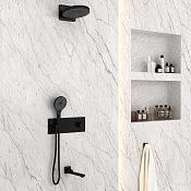 Vincea Душевой комплект встраиваемый: термостат, излив, верхний и ручной душ, цвет: черный матовый VSFW-432TI1MB