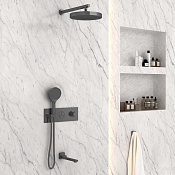 Vincea Душевой комплект встраиваемый: термостат, излив, верхний и ручной душ, цвет: вороненая сталь VSFW-432TI2GM