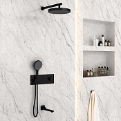 Vincea Душевой комплект встраиваемый: термостат, излив, верхний и ручной душ, цвет: черный матовый VSFW-432TI2MB