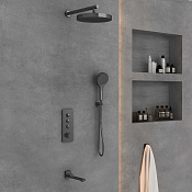 Vincea Душевой комплект встраиваемый: термостат, излив, верхний и ручной душ, цвет: вороненая сталь VSFW-433TI2GM