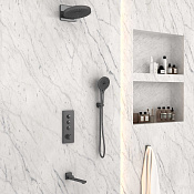 Vincea Душевой комплект встраиваемый: термостат, излив, верхний и ручной душ, цвет: вороненая сталь VSFW-433TI1GM