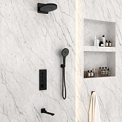 Vincea Душевой комплект встраиваемый: термостат, излив, верхний и ручной душ, цвет: черный матовый VSFW-433TI1MB