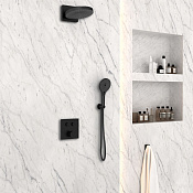 Vincea Душевой комплект встраиваемый: смеситель, без излива, верх. и ручн. душ, цвет: черный матовый VSFW-4I211MB