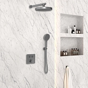 Vincea Душевой комплект встраиваемый: смеситель, без излива, верх. и руч. душ, цвет: вороненая сталь VSFW-4I212GM