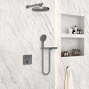 Vincea Душевой комплект встраиваемый: смеситель, без излива, верх. и руч. душ, цвет: вороненая сталь VSFW-4I212RGM