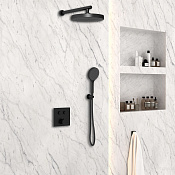Vincea Душевой комплект встраиваемый: смеситель, без излива, верх. и ручн. душ, цвет: черный матовый VSFW-4I212RMB