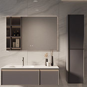 Vincea Elise Тумба под раковину левая, подвесная 119,4x52,5x35h см, цвет: серый матовый Soft-touch VMC-4EL120MG-L