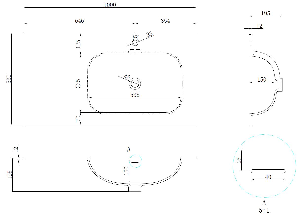 Vincea Elise Раковина накладная правая 100x53 см, с переливом, цвет: белый матовый VCB-4EL100MW-R