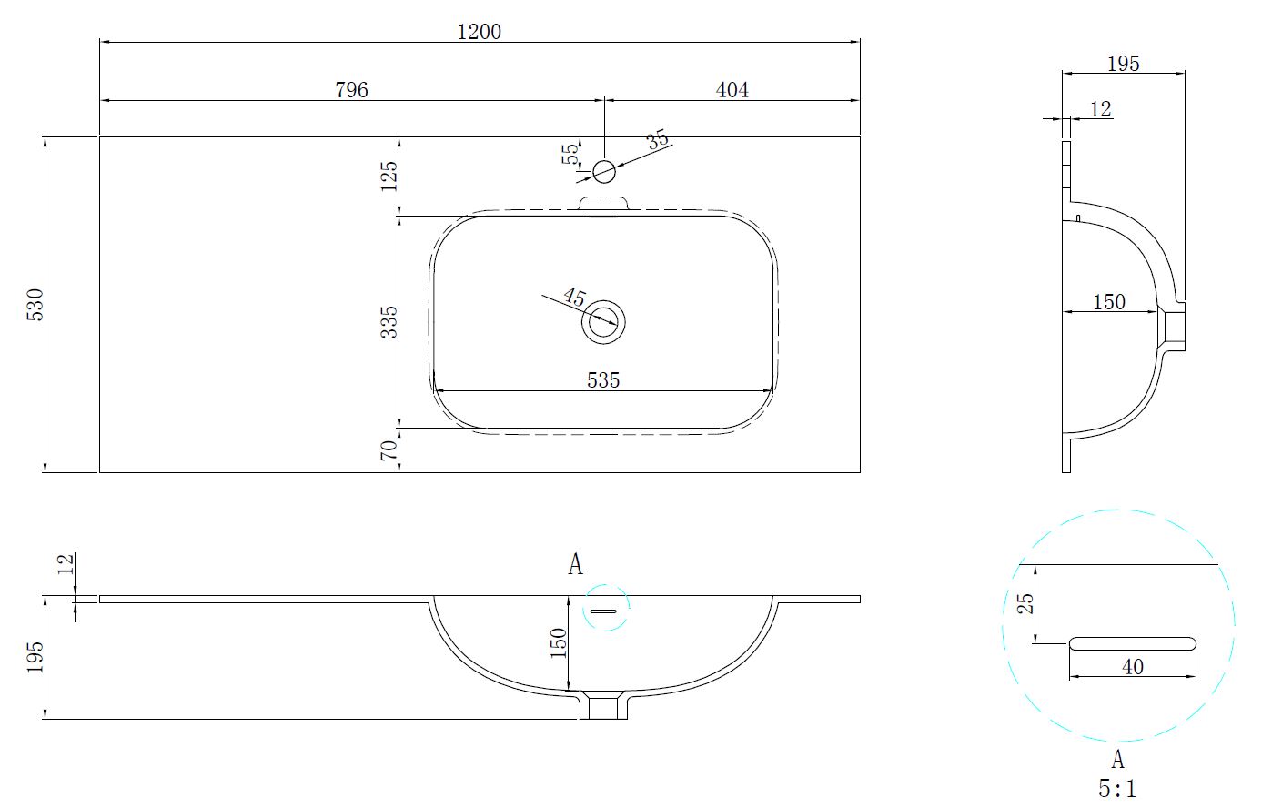 Vincea Elise Раковина накладная правая 120x53 см, с переливом, цвет: белый матовый VCB-4EL120MW-R