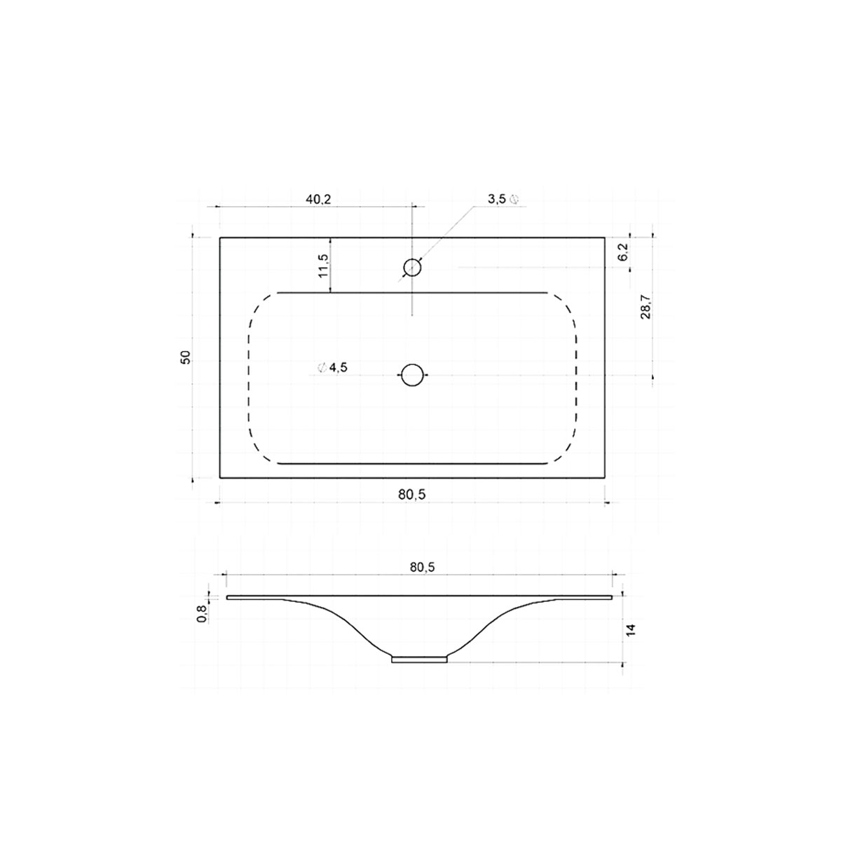 Vincea Раковина накладная 80x50 см, без перелива, цвет: белый VCB-1F800W