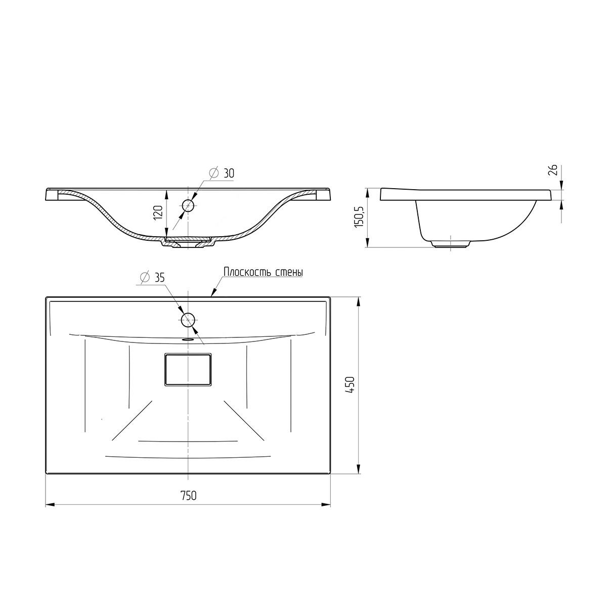 Vincea Раковина накладная 75x45 см, с переливом, цвет: белый VCB-3M750W