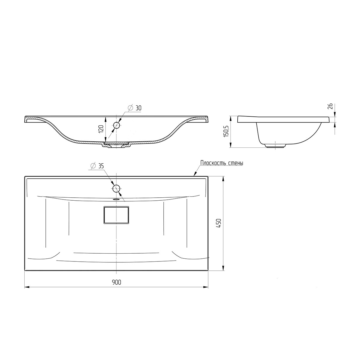 Vincea Раковина накладная 90x45 см, с переливом, цвет: белый VCB-3M900W