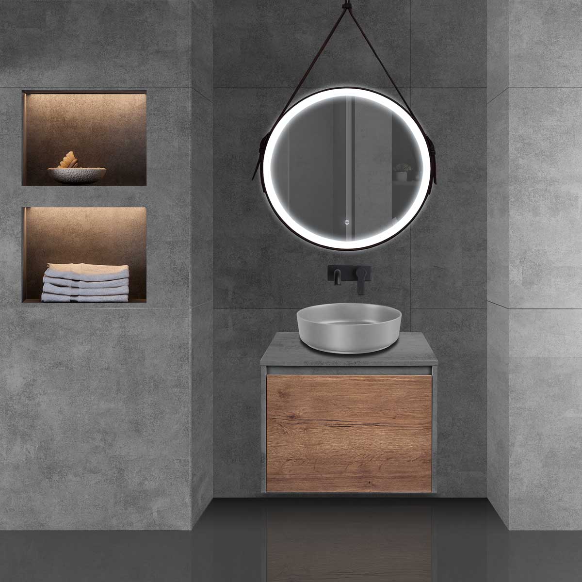 Vincea Mesa Тумба под раковину, подвесная 60x50x45h см, цвет: T.Oak, Beton VMC-2MS600TB