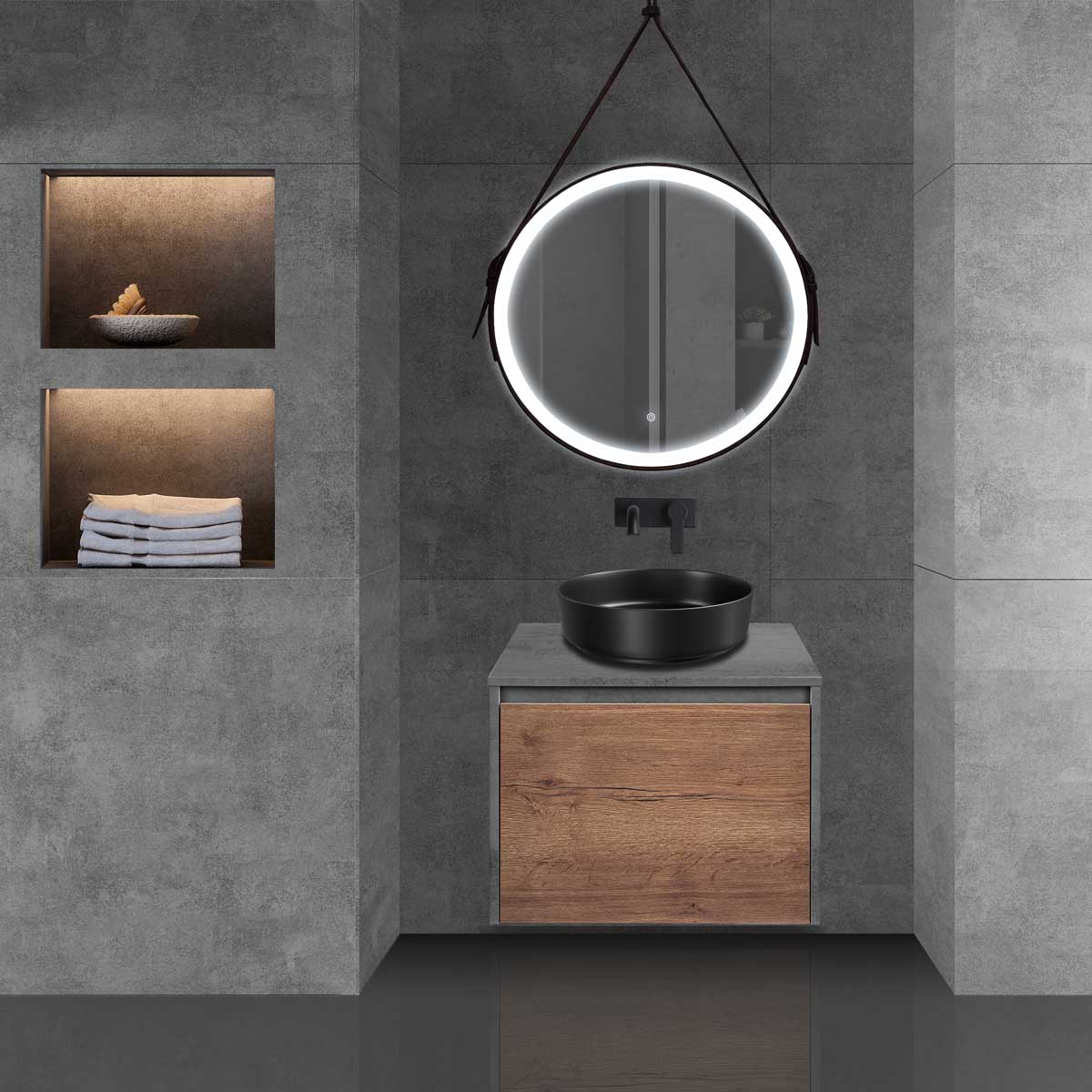 Vincea Mesa Тумба под раковину, подвесная 60x50x45h см, цвет: T.Oak, Beton VMC-2MS600TB