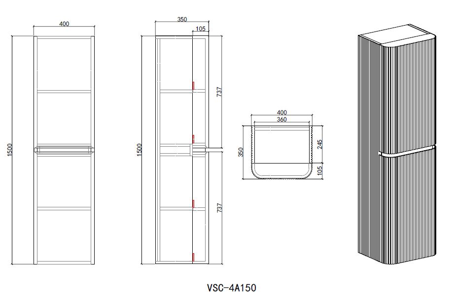 Vincea Alto Шкаф-пенал подвесной правый 40,4x35x150h см, цвет: светло-серый матовый VSC-4A150MG-R