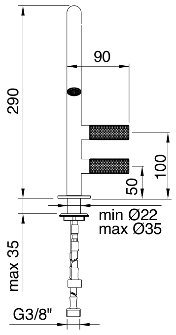 Treemme 22MM Смеситель для раковины высокий, без д/к, высота излива 16 см, цвет: нержавеющая сталь IT3014IS2GZZ