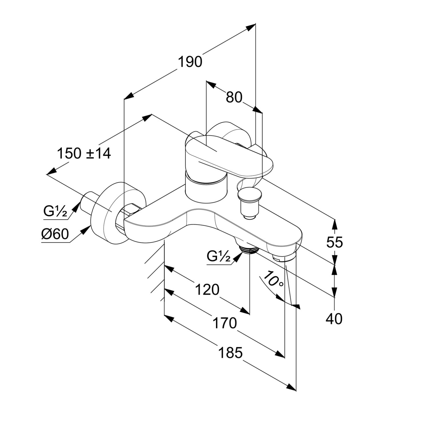 Kludi X1 Смеситель для ванны, излив 17 см, цвет: хром 326910575