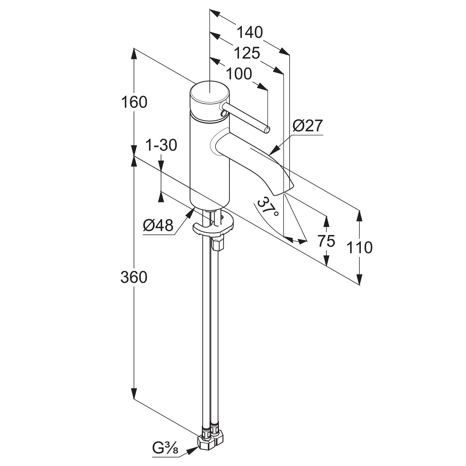 Kludi Bozz Смеситель для раковины, без дон. клапана, излив 12,5 см, цвет: брашированный никель PVD 38272N576