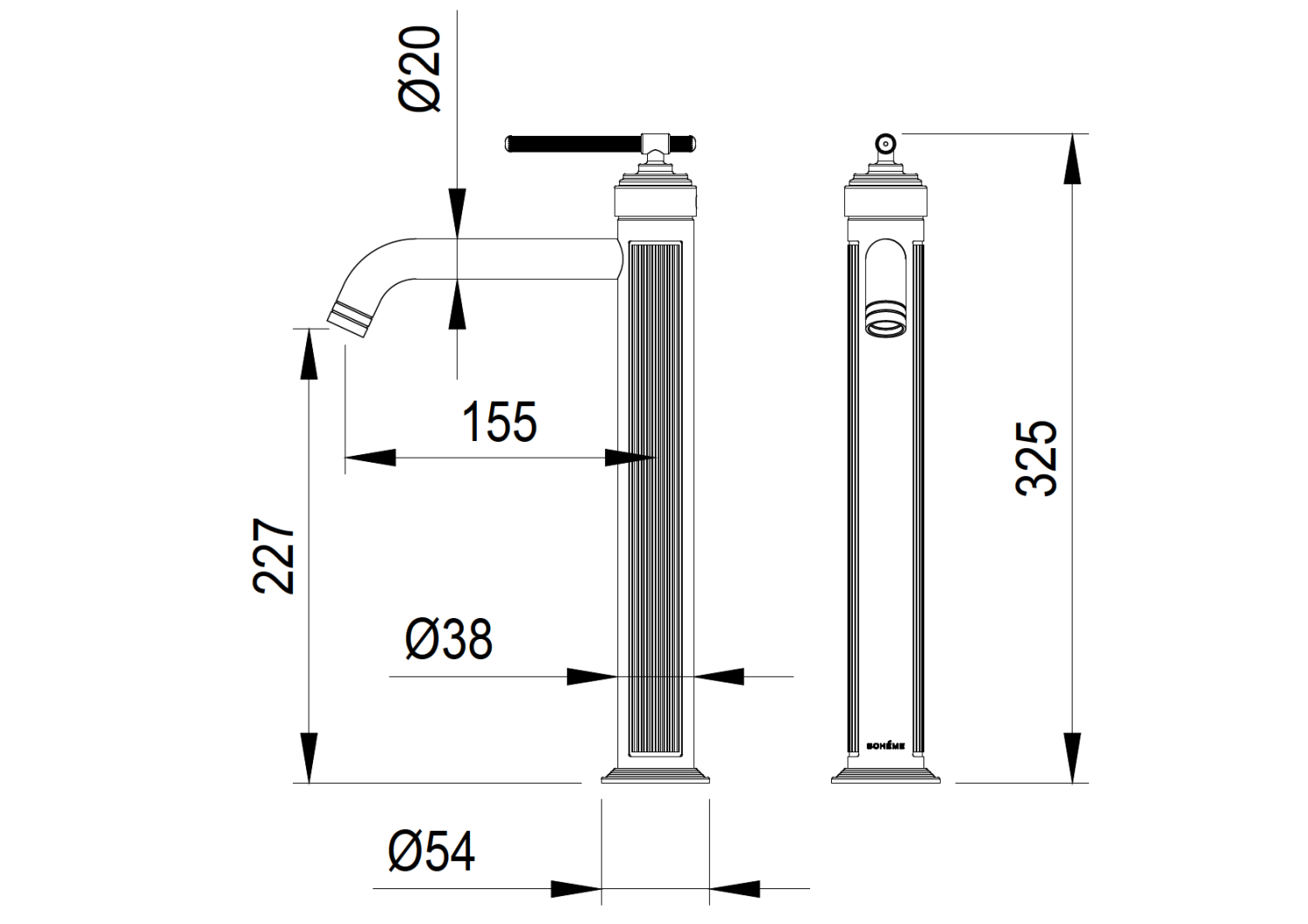 Boheme Eterna Смеситель для раковины высокий, без донного клапана, излив 15,5 см, цвет: gold 172-G