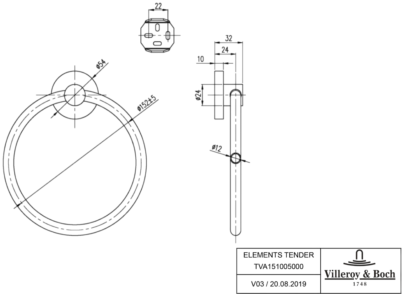 Villeroy & Boch Elements Tender Полотенцедержатель-кольцо d15,2 см, подвесной, цвет: хром TVA15100500061
