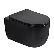 Abber Bequem Унитаз подвесной безободковый 36x53 см, с крышкой микролифт, цвет: черный матовый AC1104TMB