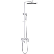 Abber Daheim Душевая стойка: смеситель, руч. душ 1 вид струи, шланг, верх. душ 25 см, цвет: белый AF8216WL