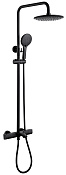 Abber Душевая стойка: термостат, ручной душ 1 вид струи, шланг, верх. душ 22см, цвет: черный матовый AF8516BL