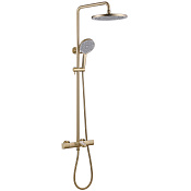 Abber Душевая стойка: термостат, ручной душ 1 вид струи, шланг, верх. душ 22см, цвет: золото матовое AF8516GL