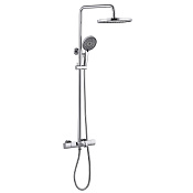 Abber Душевая стойка: термостат, ручной душ 1 вид струи, шланг, верхний душ 22 см, цвет: хром AF8516L