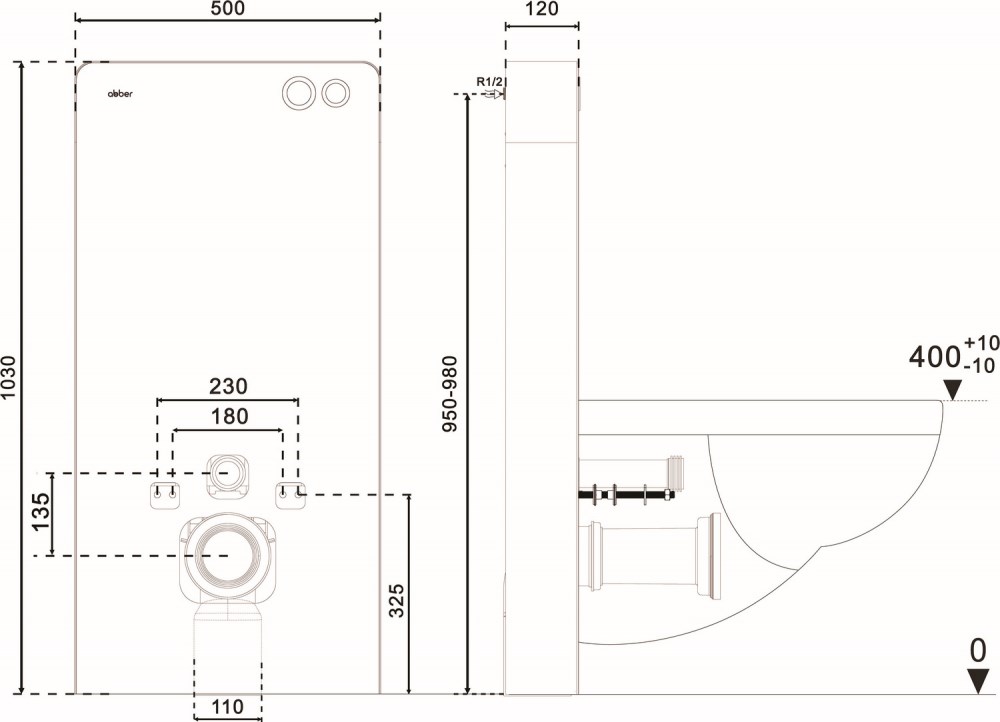 Abber Инсталляция для подвесного унитаза 50x12 см, цвет: черный матовый AC0107MB