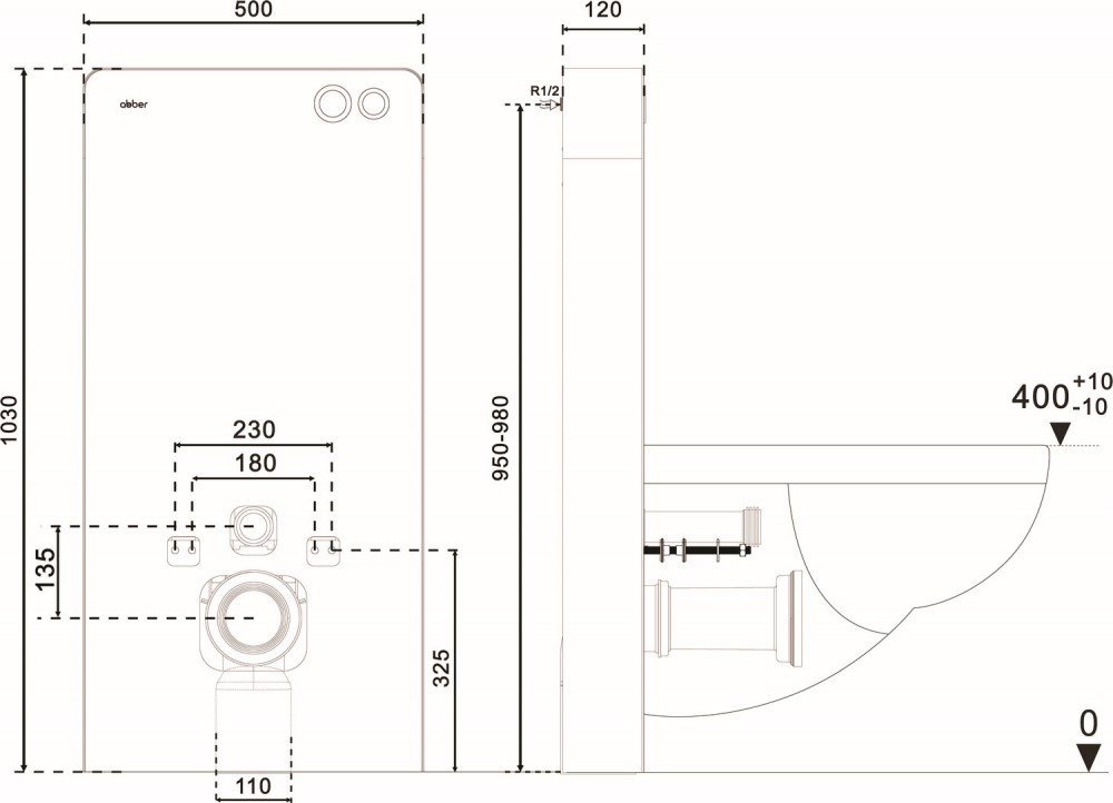 Abber Инсталляция для подвесного унитаза 50x12 см, цвет: белый матовый AC0107MW