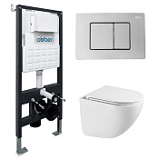 Abber Bequem Комплект: инсталляция, подвесной безободковый унитаз, кнопка смыва, цвет: хром AC1131TC-AC0105-AC0120