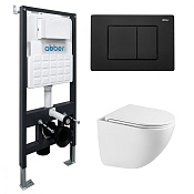 Abber Bequem Комплект: инсталляция, подвесной безободковый унитаз, кнопка смыва, цвет:черный матовый AC1131TC-AC0105-AC0120MB
