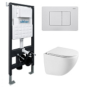Abber Bequem Комплект: инсталляция, подвесной безободковый унитаз, кнопка смыва, цвет: белый матовый AC1131TC-AC0105-AC0120MW